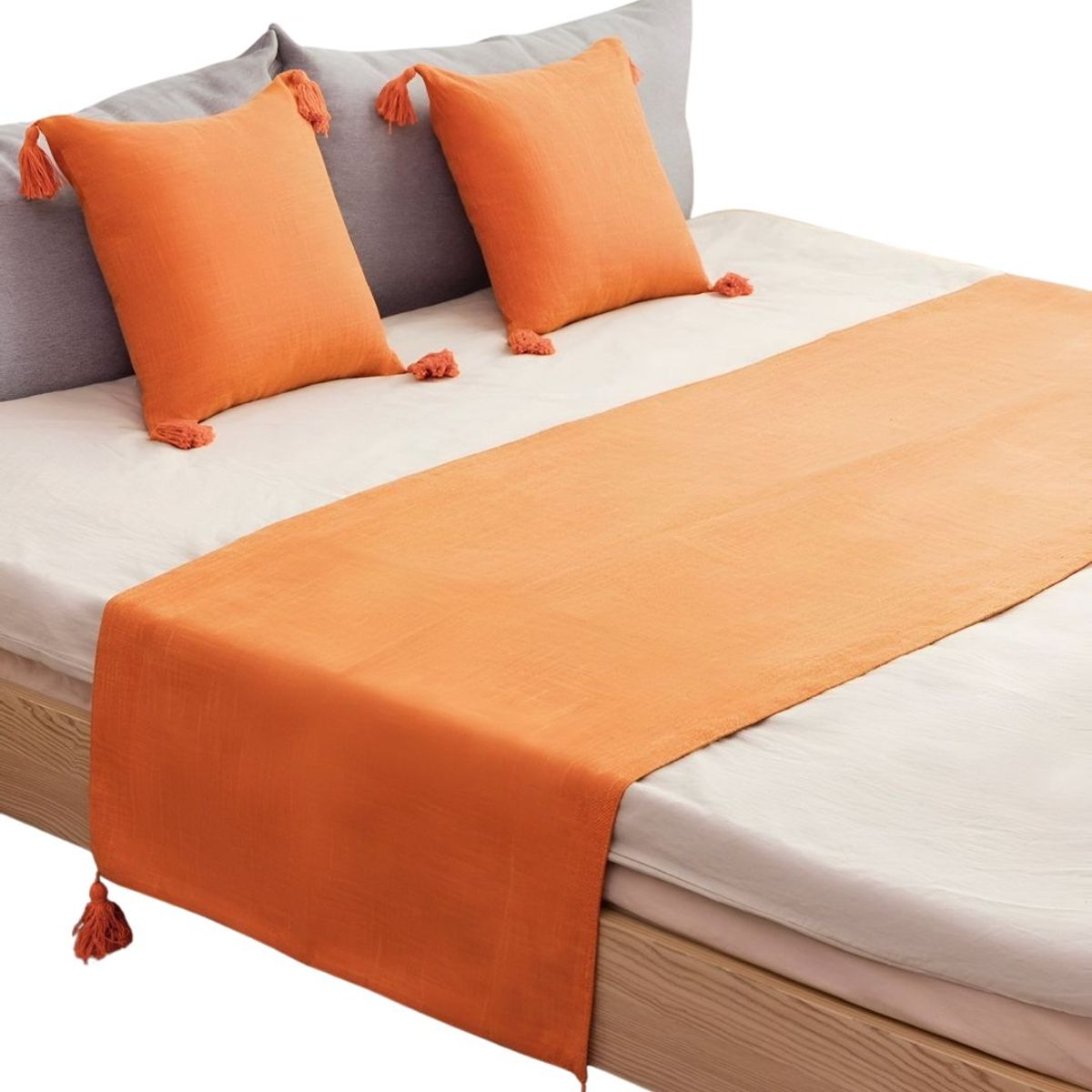 GENERICO - JUEGO DE PIECERA DE CAMA CON 2 FUNDAS MODELO LINO NARANJA