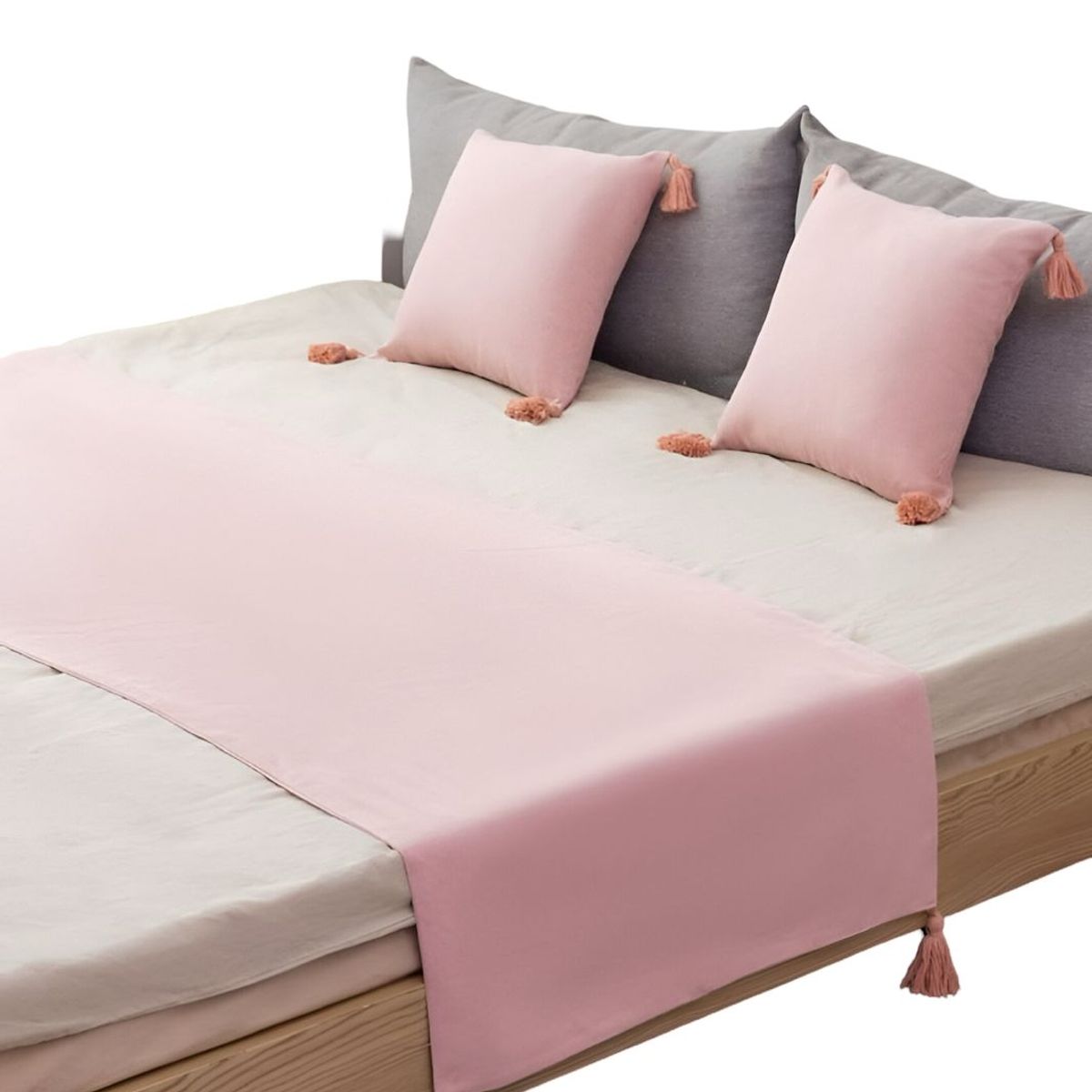 GENERICO - JUEGO DE PIECERA DE CAMA CON 2 FUNDAS MODELO LINO ROSADO