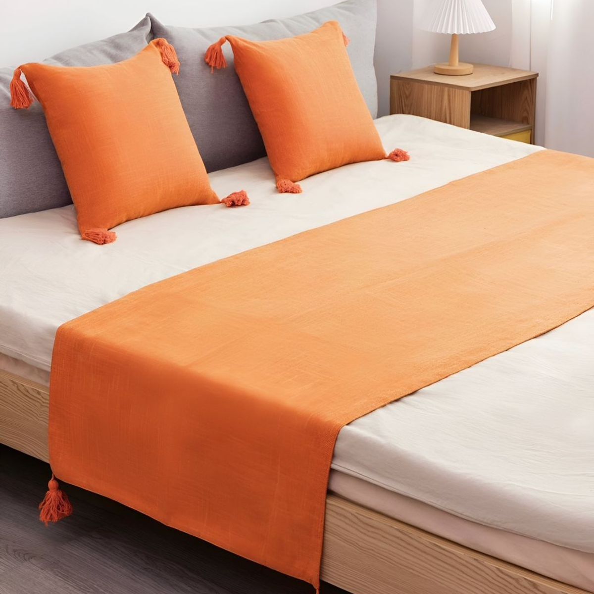 GENERICO - JUEGO DE PIECERA DE CAMA MAS 2 COJIN CON FUNDAS MODELO LINO NARANJA