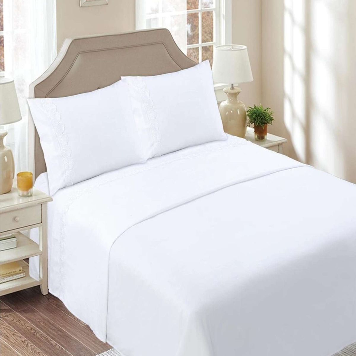 GENERICO - JUEGO DE SABANAS KING BLANCO 144 HILOS