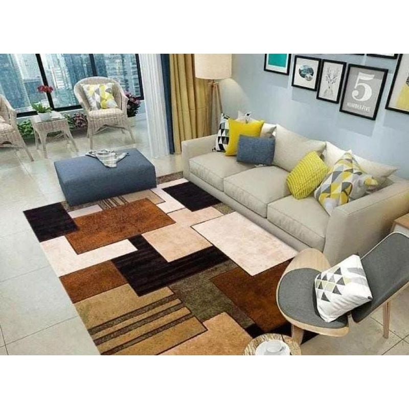 GENERICO - Alfombra 200x240 delgada diseño Tetris marron antideslizante