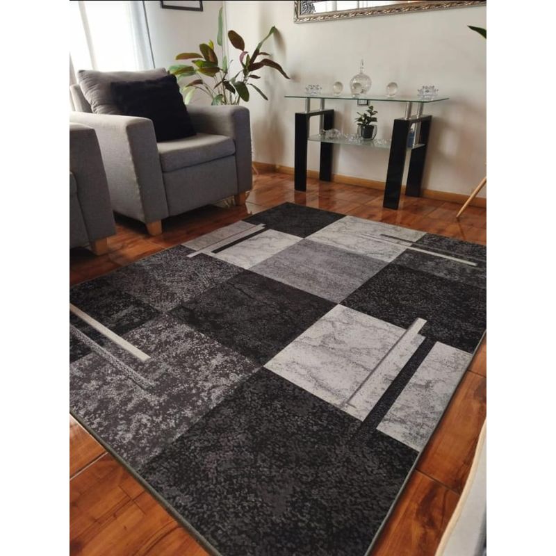 GENERICO - Alfombra 200x240 delgada diseño cuadro gris antideslizante