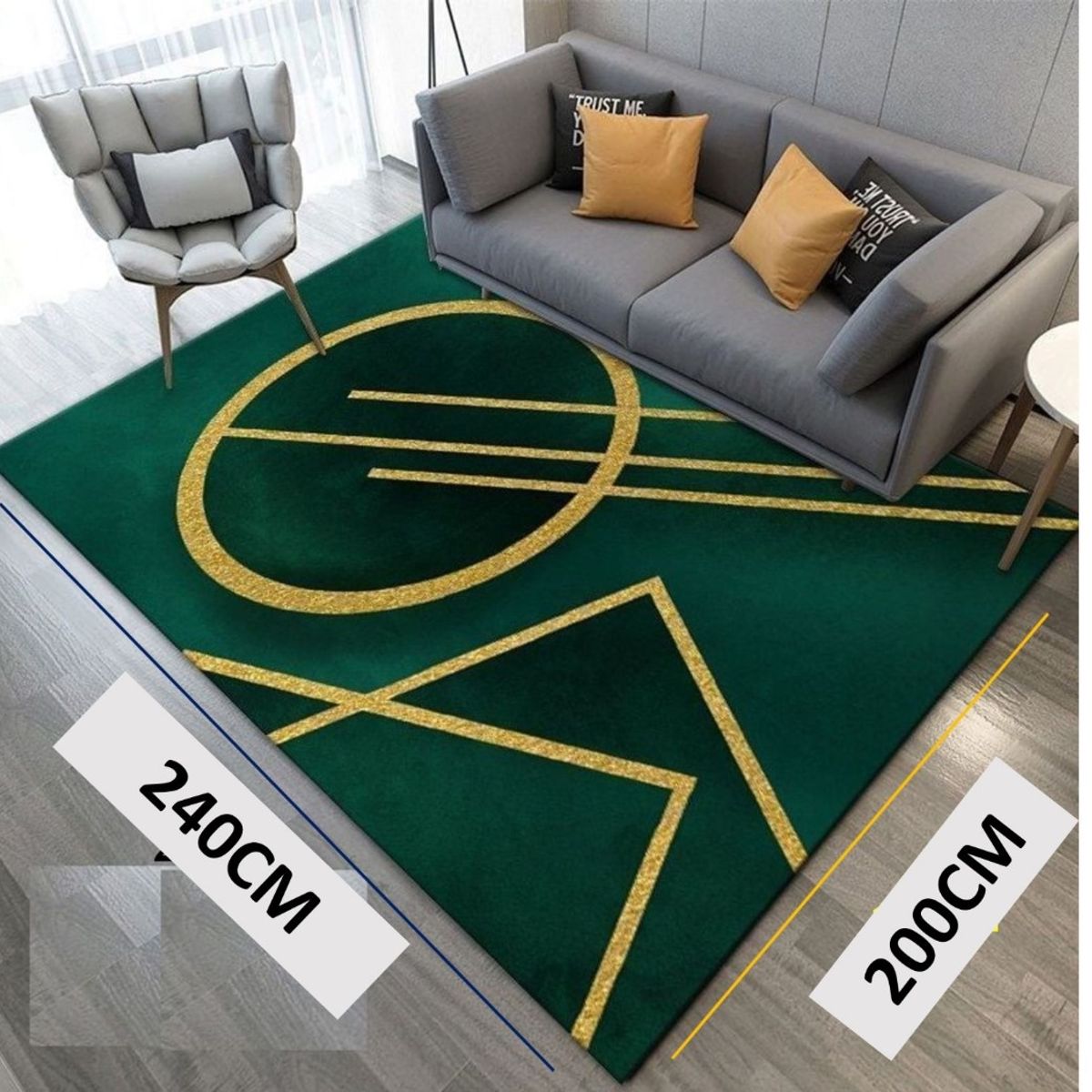 GENERICO - Alfombra 200x240 delgada diseño verde circulo antideslizante wym