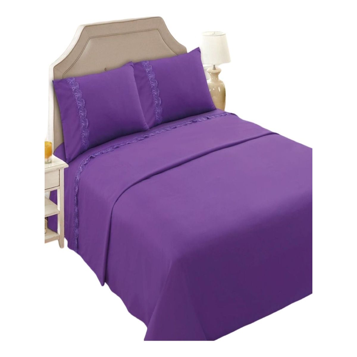 GENERICO - JUEGO DE SABANAS 144 HILOS KING MORADO