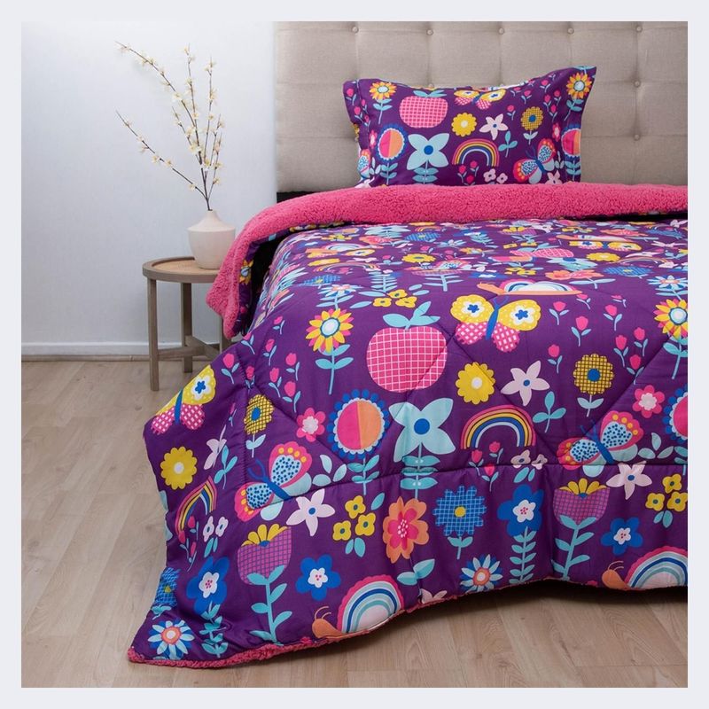 DORAL - Plumón sherpa estampado kids 1,5 plazas flores