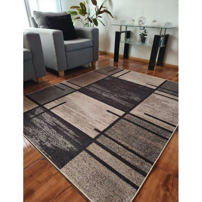 GENERICO - Alfombra 160x200 delgada diseño cuadro cafe antideslizante