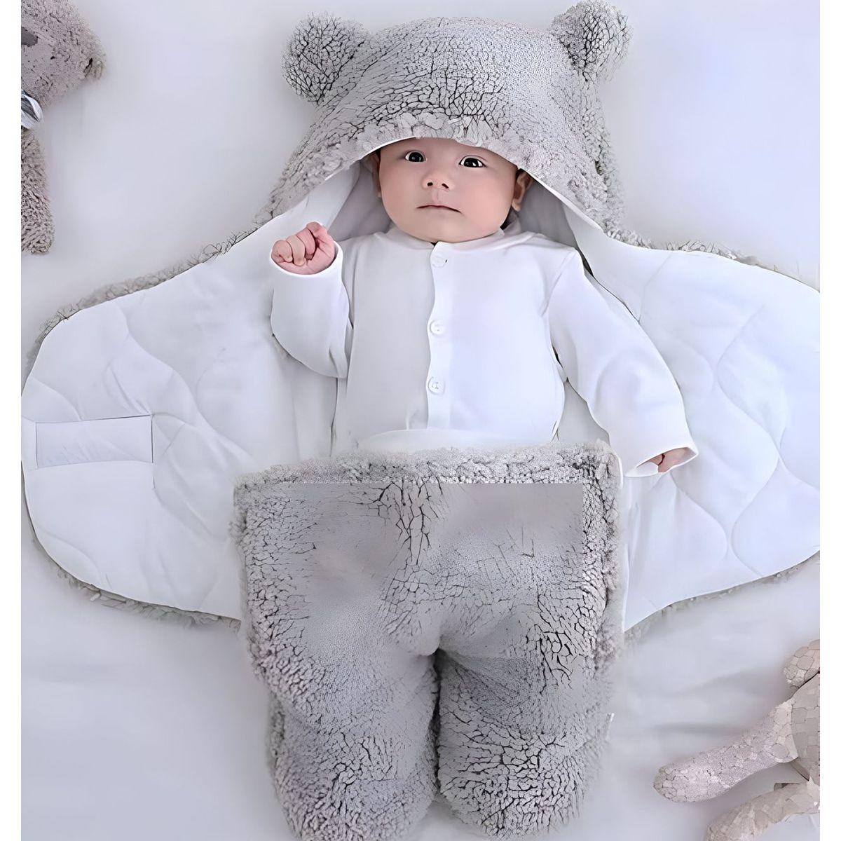 GENERICO - FRAZADA MANTA BEBÉ DE OSO COBERTOR GRIS
