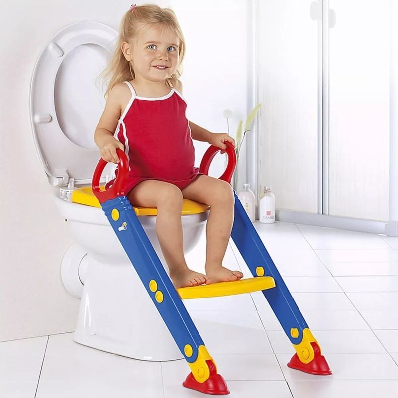 GENERICO - Reductor WC Infantil con Escalera Antideslizante Azul Rojo