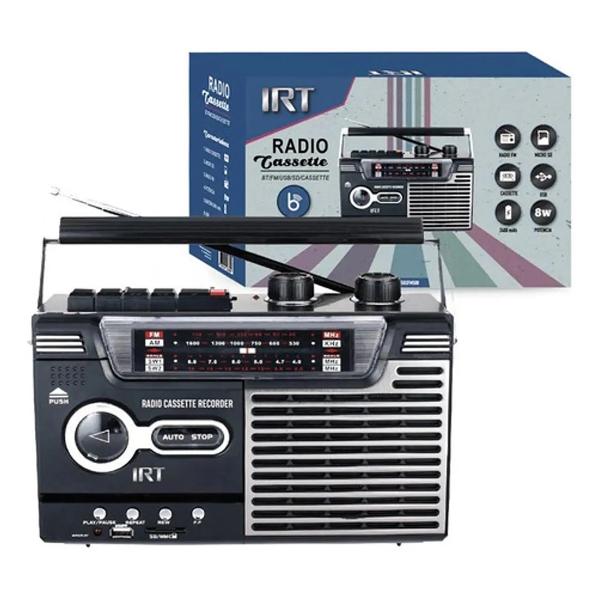 IRT - Radio Cassette IRT Bluetooth FM USB SD Vintage