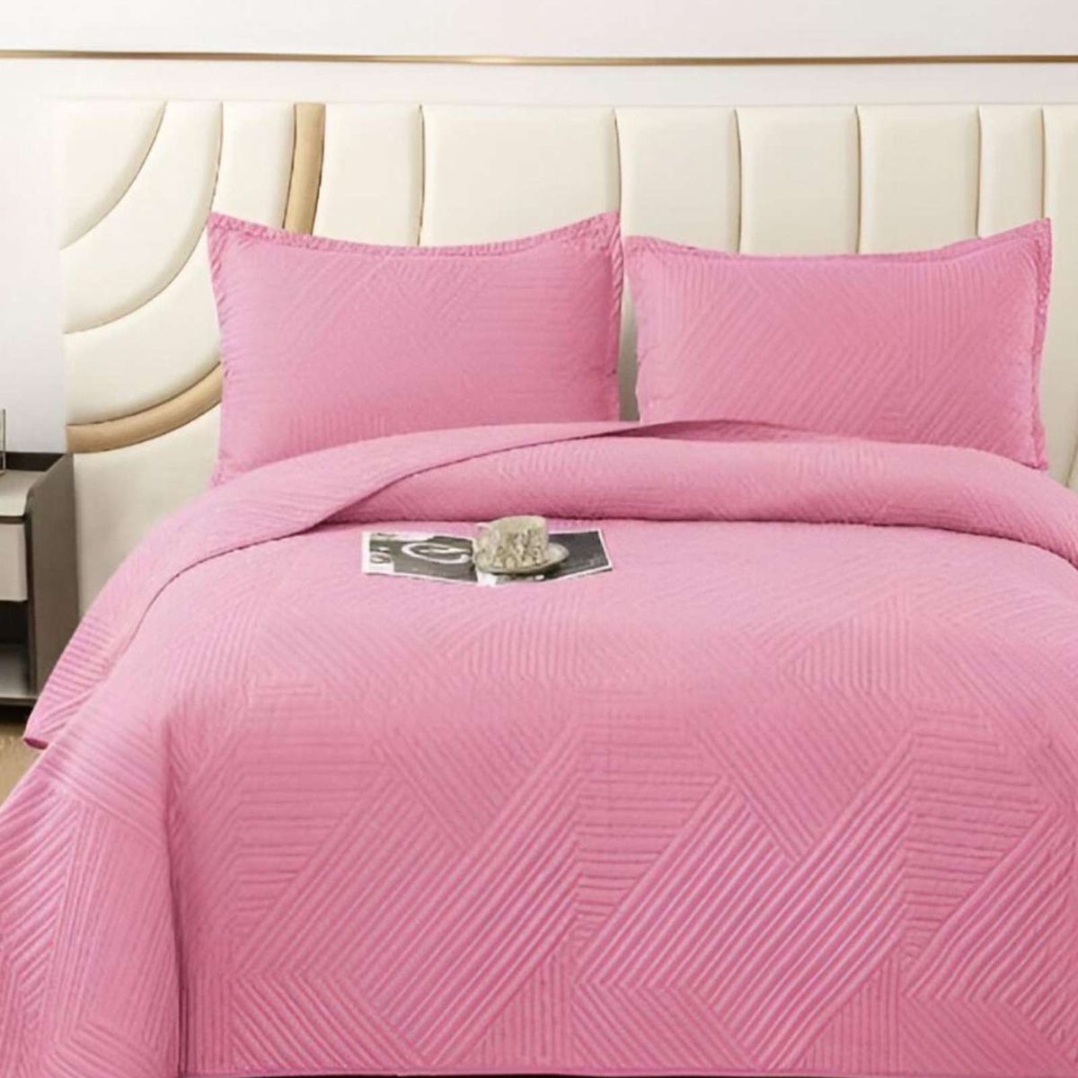 GENERICO - COBERTOR DE LUJO QUILT VERANO 2 PLAZAS ROSADO