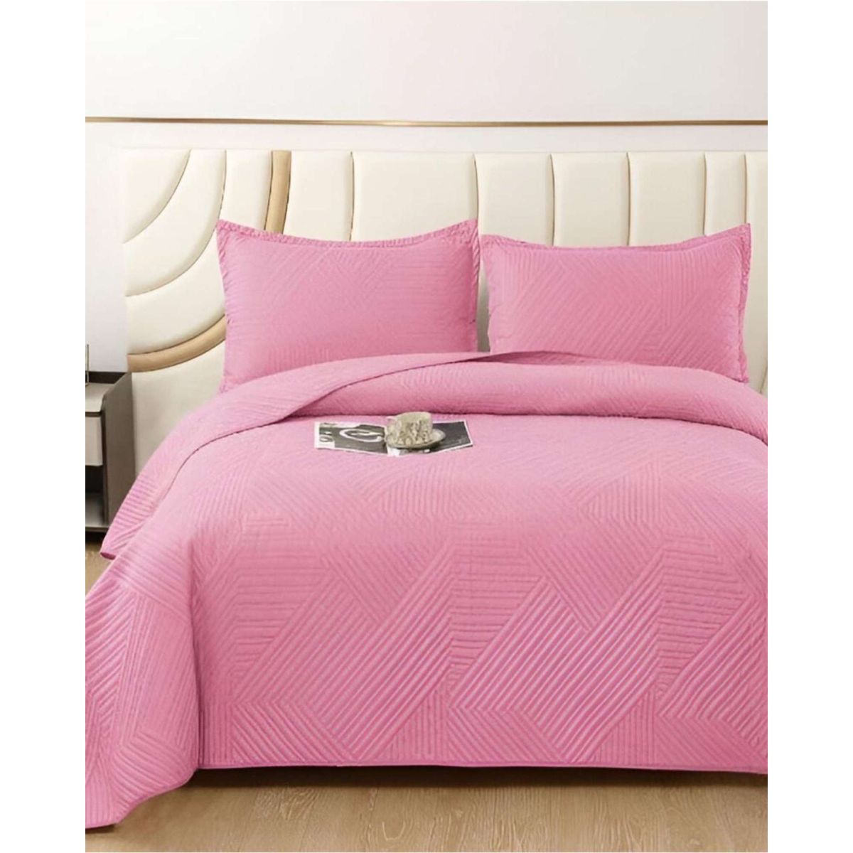 GENERICO - COBERTOR DE LUJO QUILT VERANO 2 PLAZAS ROSADO