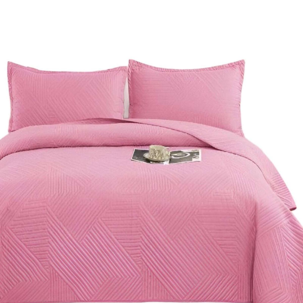 GENERICO - COBERTOR DE LUJO QUILT VERANO 2 PLAZAS ROSADO