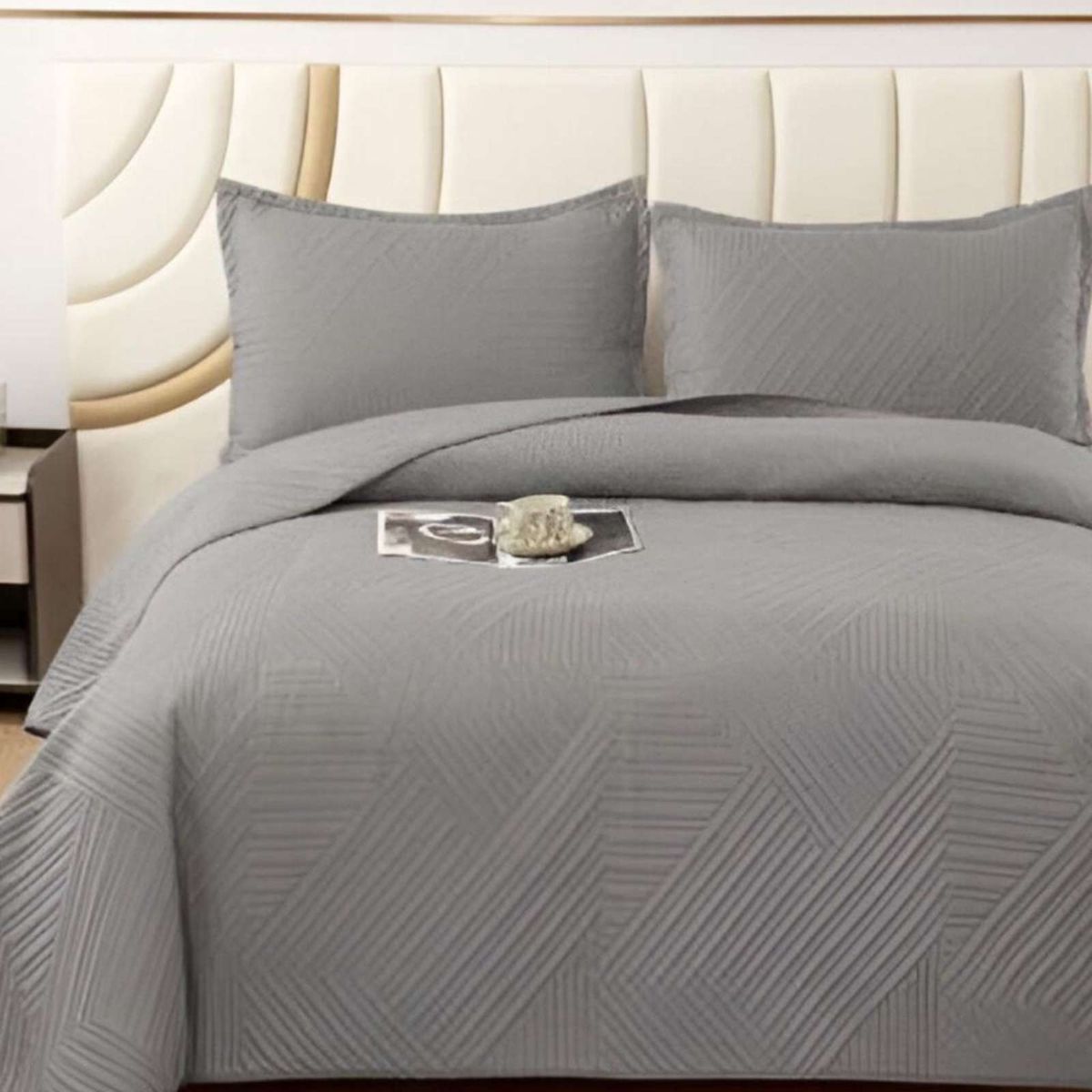 GENERICO - COBERTOR DE LUJO QUILT VERANO PLAZA Y MEDIA GRIS