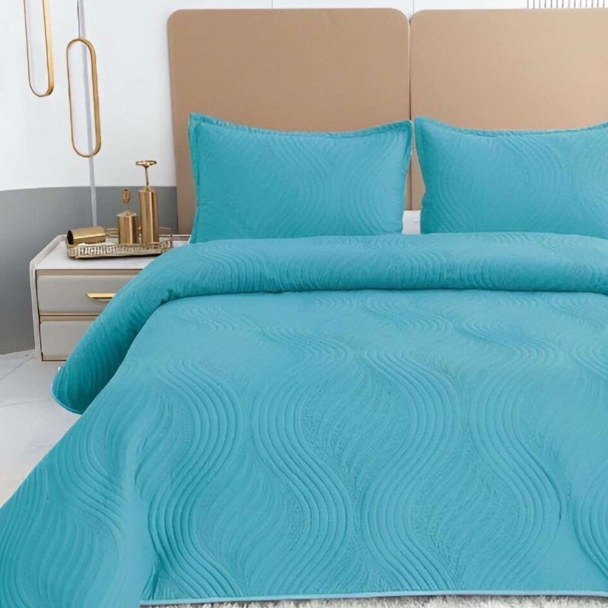 GENERICO - COBERTOR DE LUJO QUILT VERANO PLAZA Y MEDIA AZUL