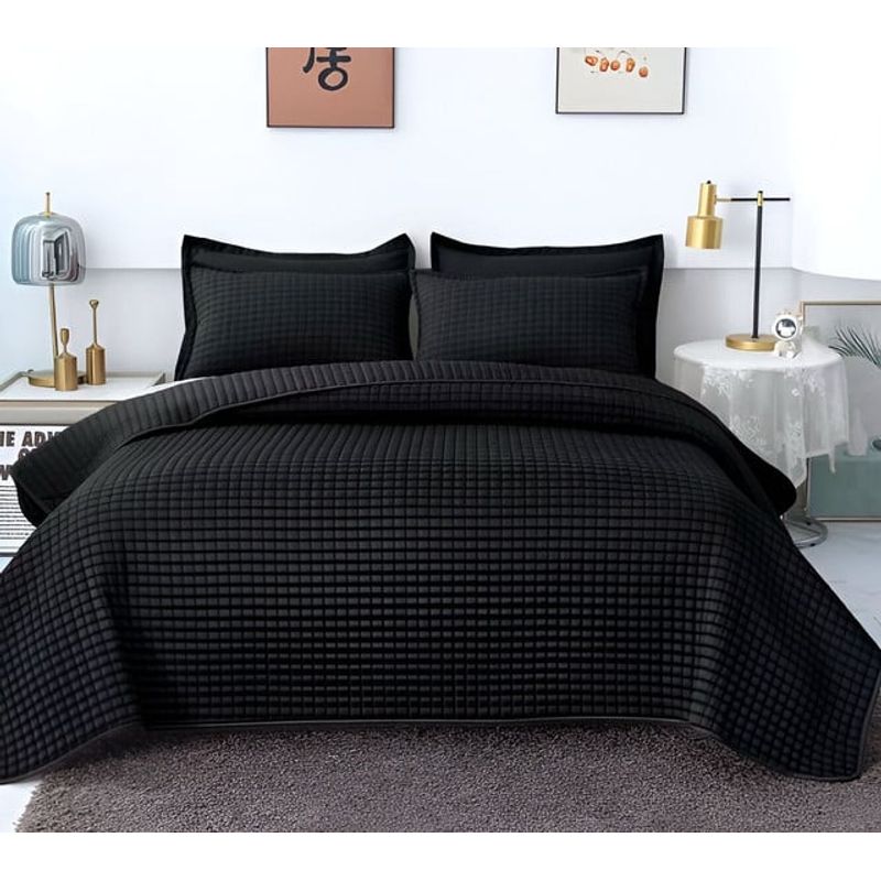 GENERICO - COBERTOR QUILT DELGADO VERANO 2 PLAZAS NEGRO