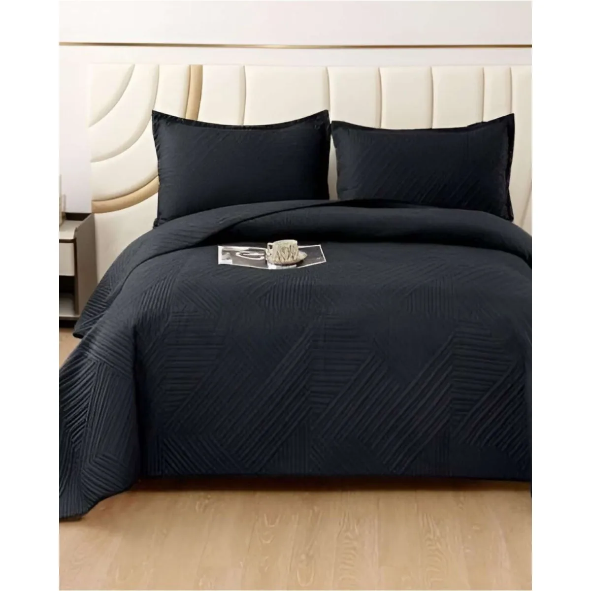 GENERICO - COBERTOR DE LUJO QUILT VERANO 2 PLAZAS NEGRO