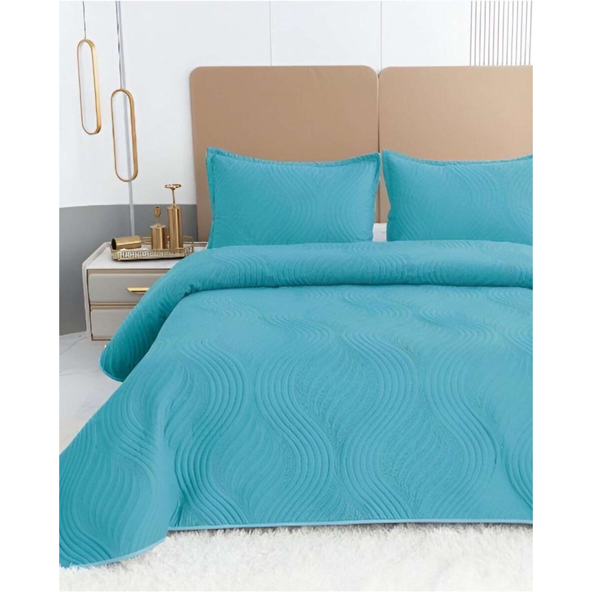 GENERICO - COBERTOR DE LUJO QUILT VERANO PLAZA Y MEDIA AZUL