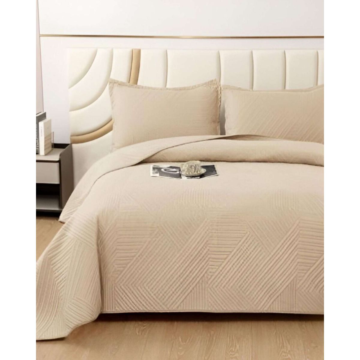 GENERICO - COBERTOR DE LUJO QUILT VERANO KING - SUPER KING BEIGE