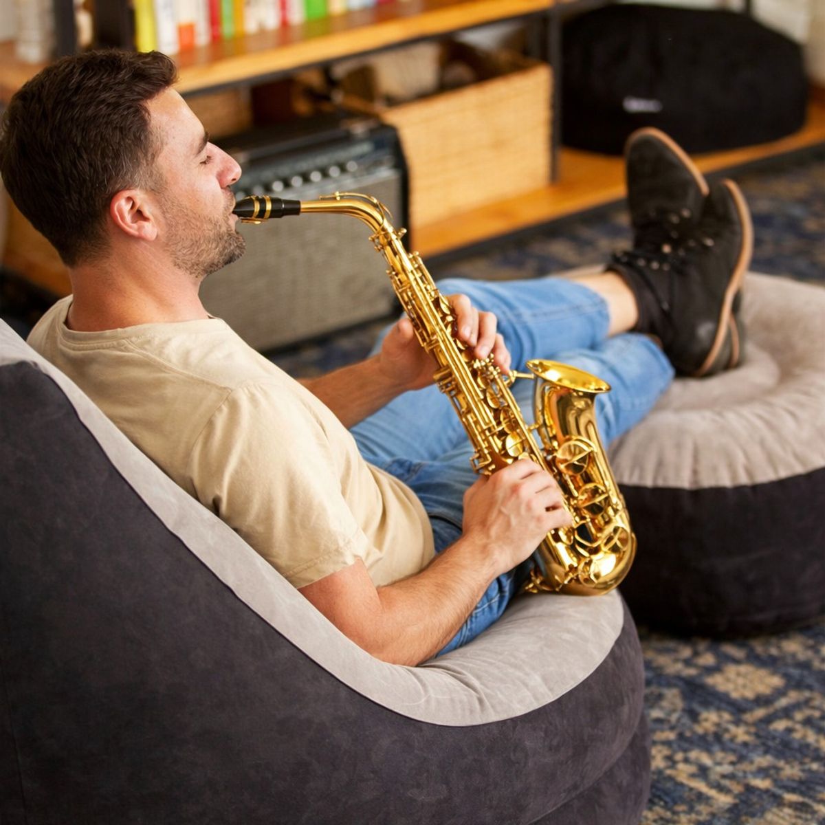 GENERICO - SOFA INFLABLE RELAX CON APOYA PIES INTERIOR Y EXTERIOR