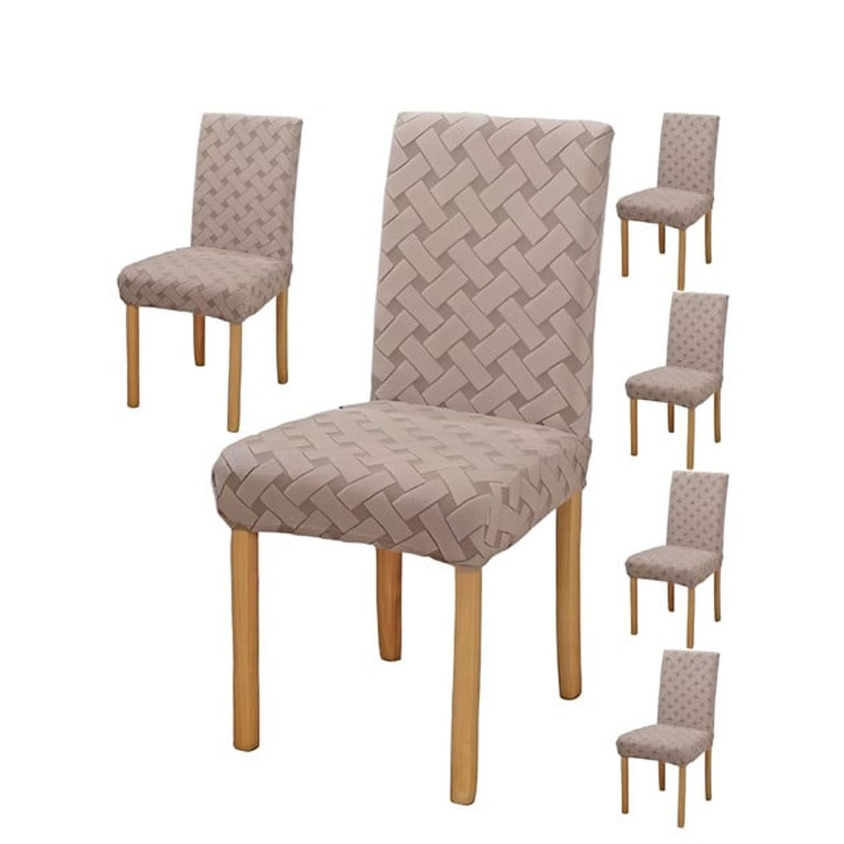 GENERICO - JUEGO DE 6 FUNDAS DE SILLAS COMEDOR DISEÑO TEXTURIZADO BEIGE