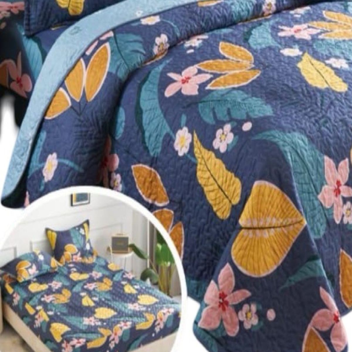 GENERICO - CUBRECAMA VERANO QUILT 5 PIEZAS CON JUEGO DE SÁBANAS
