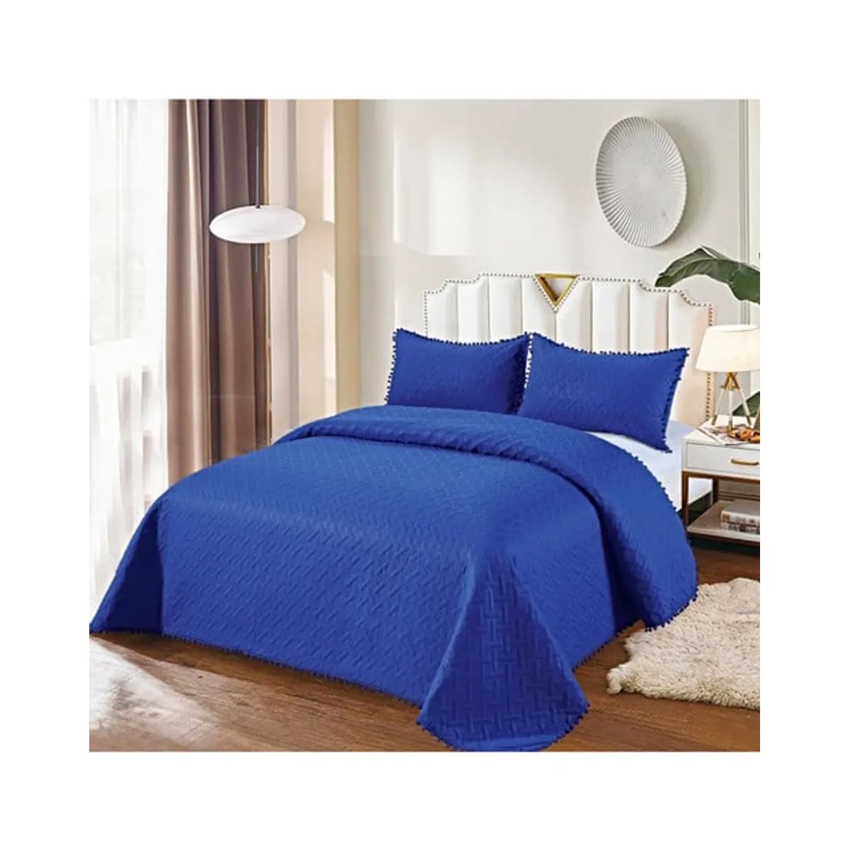 GENERICO - COLCHA QUILT DE VERANO CON POMPONES  PLAZA Y MEDIA