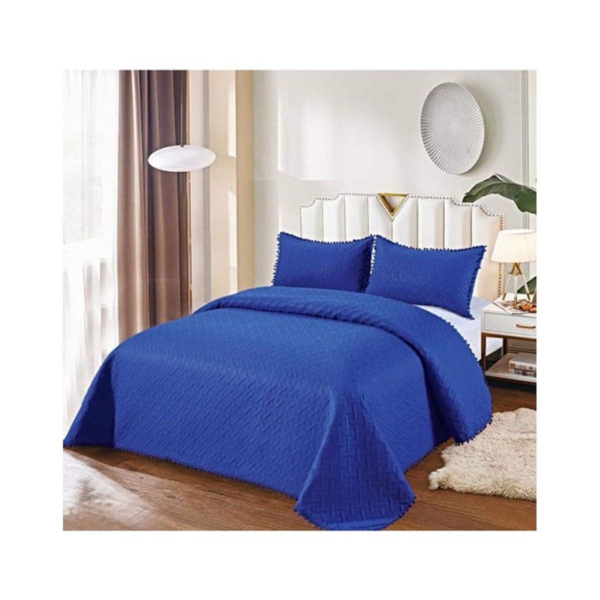 GENERICO - COLCHA QUILT DE VERANO CON POMPONES  2 PLAZAS