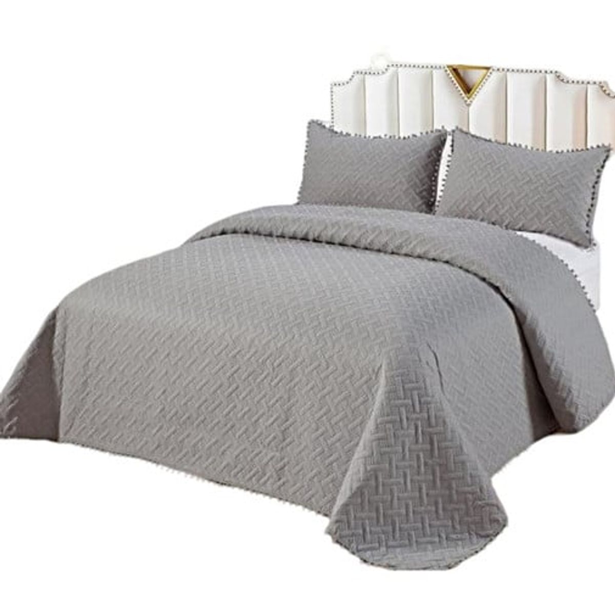 GENERICO - CUBRECAMA QUILT DE VERANO CON POMPONES  PLAZA Y MEDIA