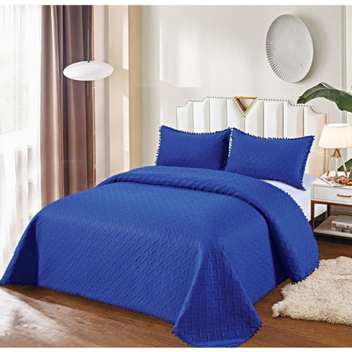 GENERICO - COLCHA QUILT DE VERANO CON POMPONES  PLAZA Y MEDIA