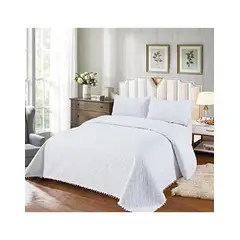 GENERICO - COLCHA QUILT DE VERANO CON POMPONES 2 PLAZAS
