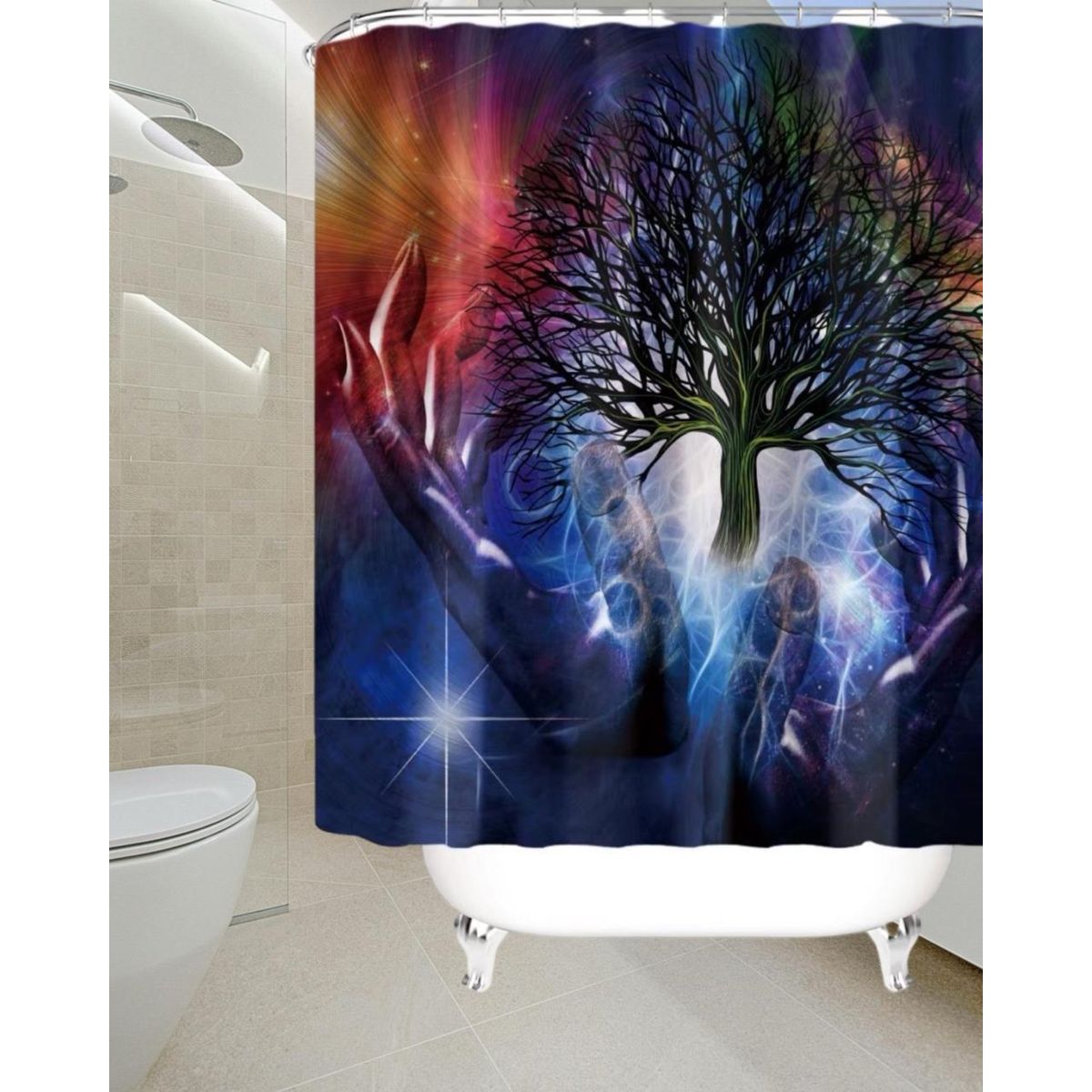 GENERICO - CORTINA DE BAÑO MAS FORRO DE DUCHA IMPERMEABLE