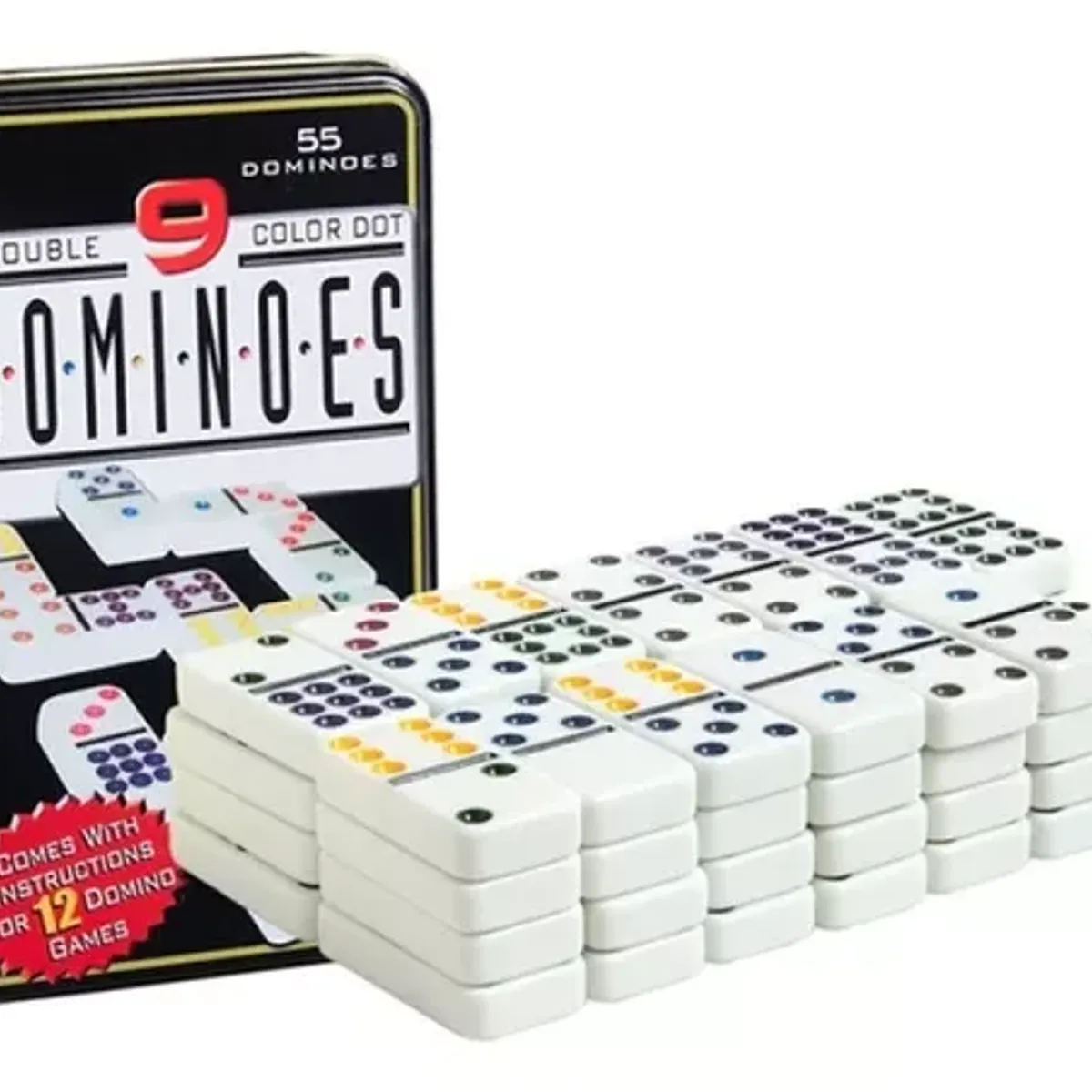 MOVI - Dominó Chancho 12 en Caja Metálica – 91 Piezas de Colores