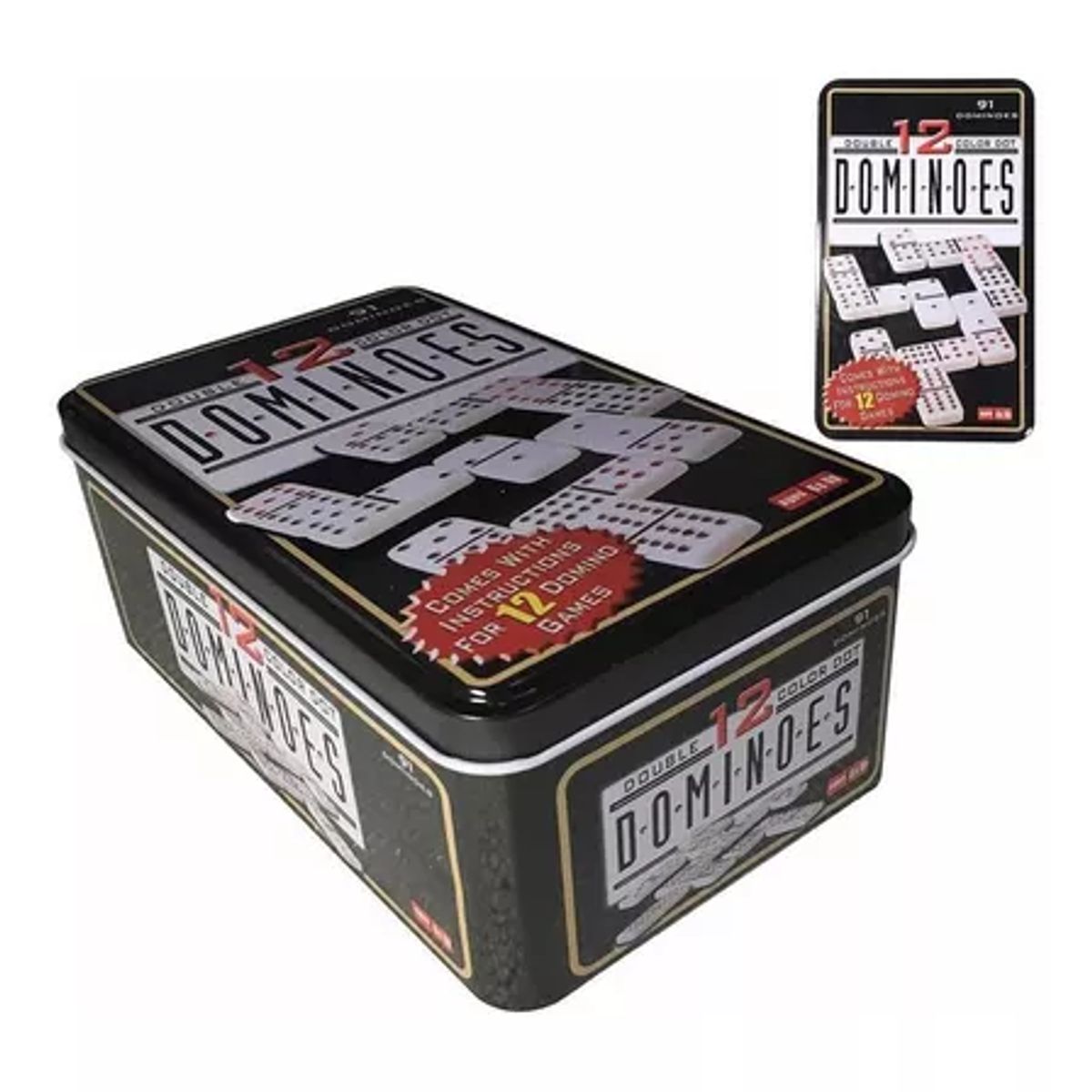 MOVI - Dominó Chancho 12 en Caja Metálica – 91 Piezas de Colores