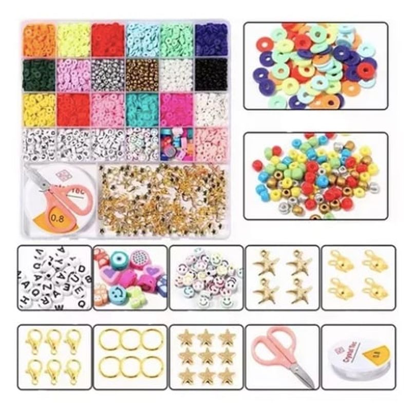 GENERICO - Set Manualidades Mostacillas 24 Colores + Accesorios