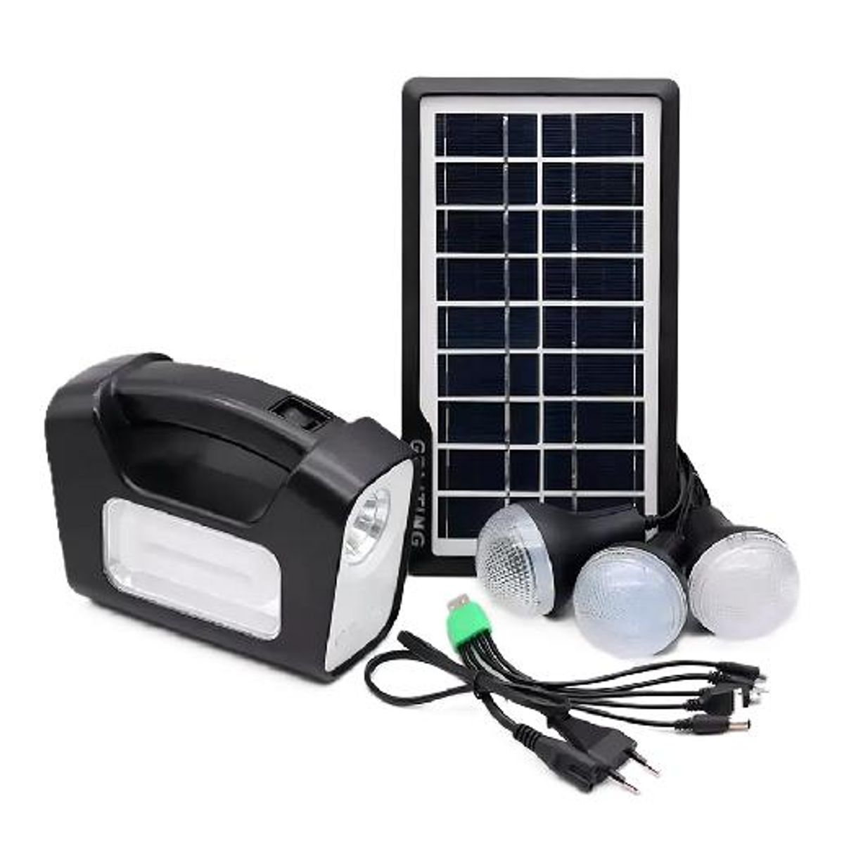 GENERICO - Kit lámpara de emergencia solar camping USB + 3 ampolletas negro