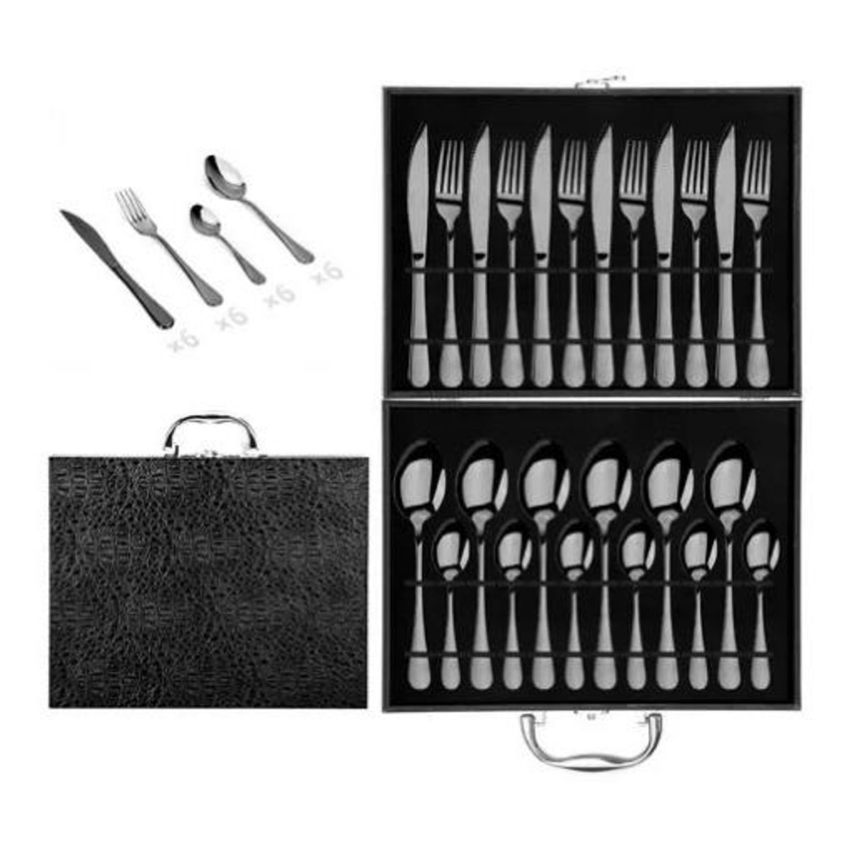 GENERICO - Cuchillería cubiertos lujo maleta negro