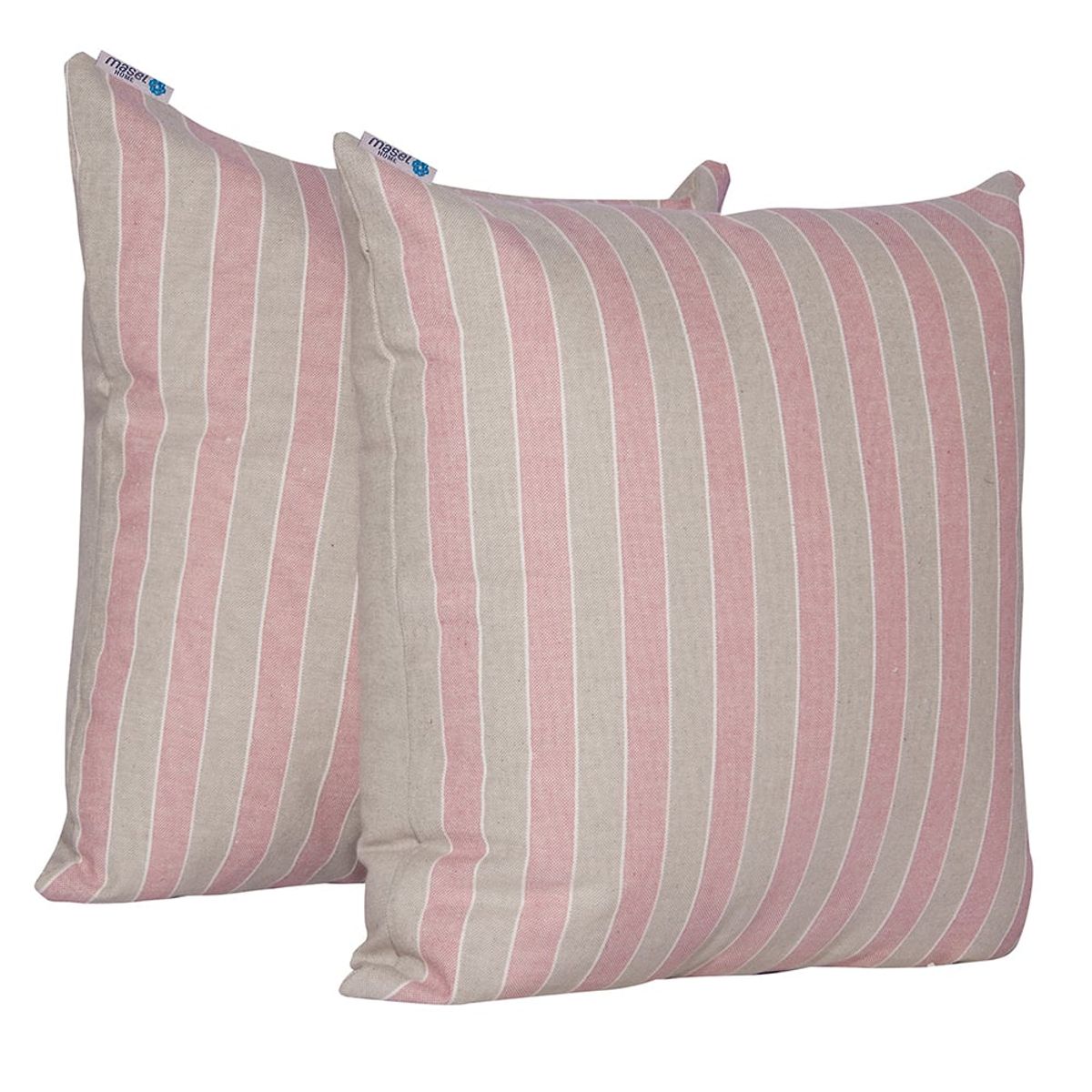MASEL - Set 2 Cojines 45X45 Lona Española Rayas Beige-Palo rosa