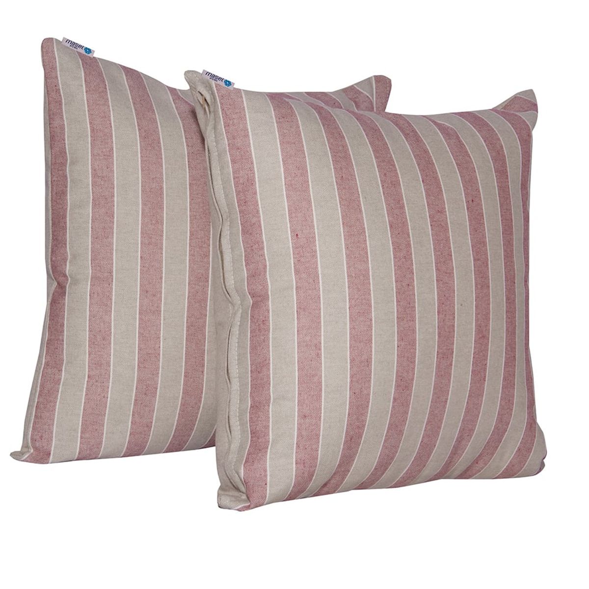 MASEL - Set 2 Cojines 45X45 Lona Española Rayas Beige- burdeo