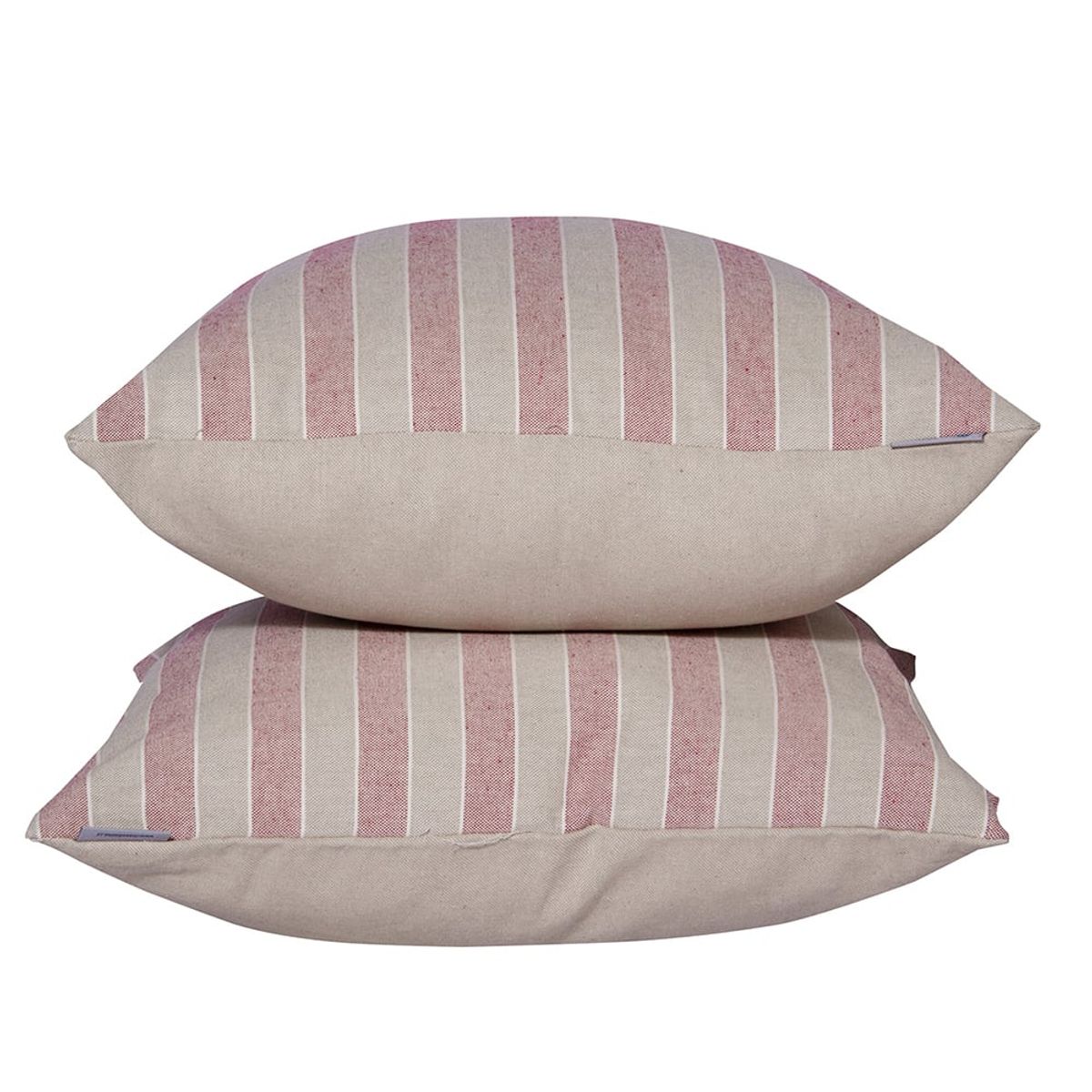 MASEL - Set 2 Cojines 45X45 Lona Española Rayas Beige- burdeo