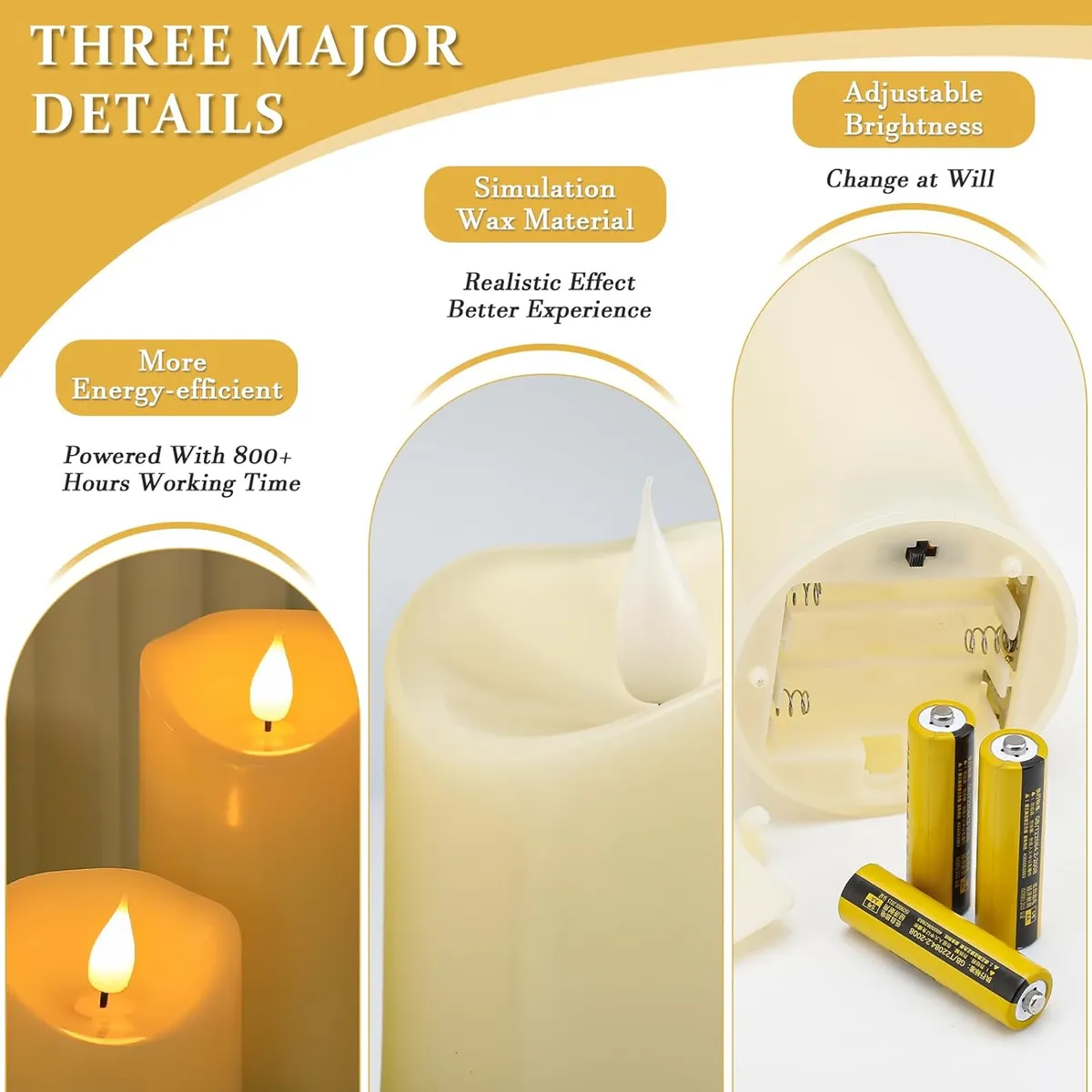 MOVI - Velas Decorativas LED Mica Sin Aroma 3 Unidades