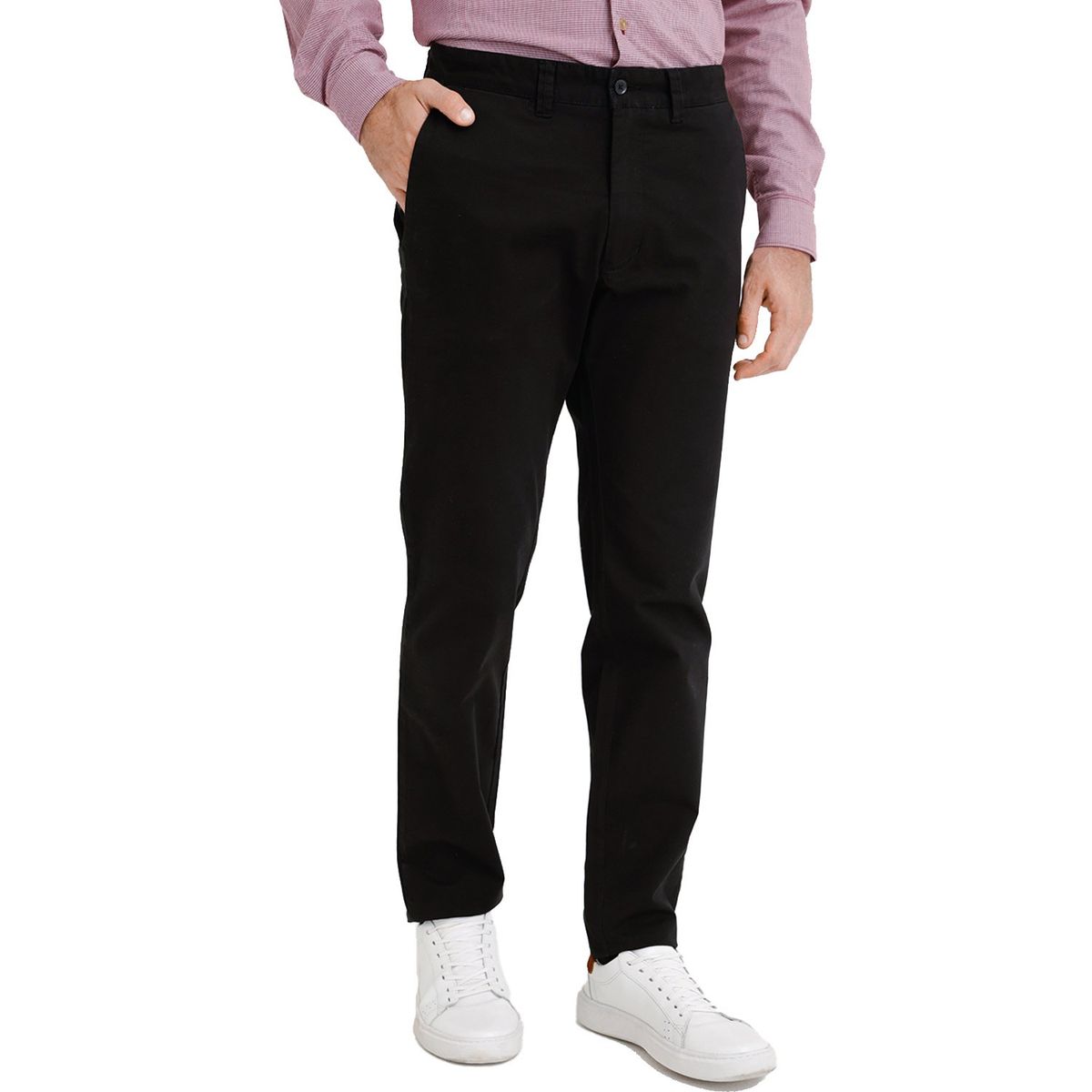TRIAL - Pantalón Slim Hombre Algodón Liso Vinci Semiformal Negro