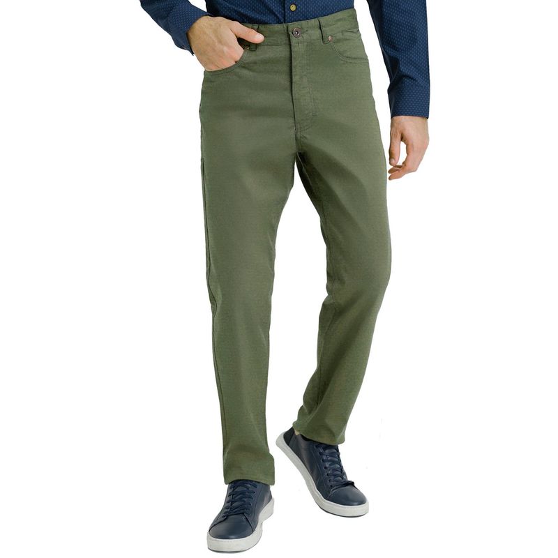 TRIAL - Pantalón Verde Hombre Slim Algodón Liso VIlas 5 bolsillos Oficina