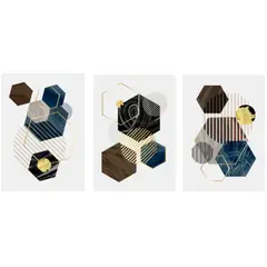 LOS REGALONES - Cuadro Canvas Imagen Abstracto Hexa en lienzo Pack X3 Uds 30x50cm Cu