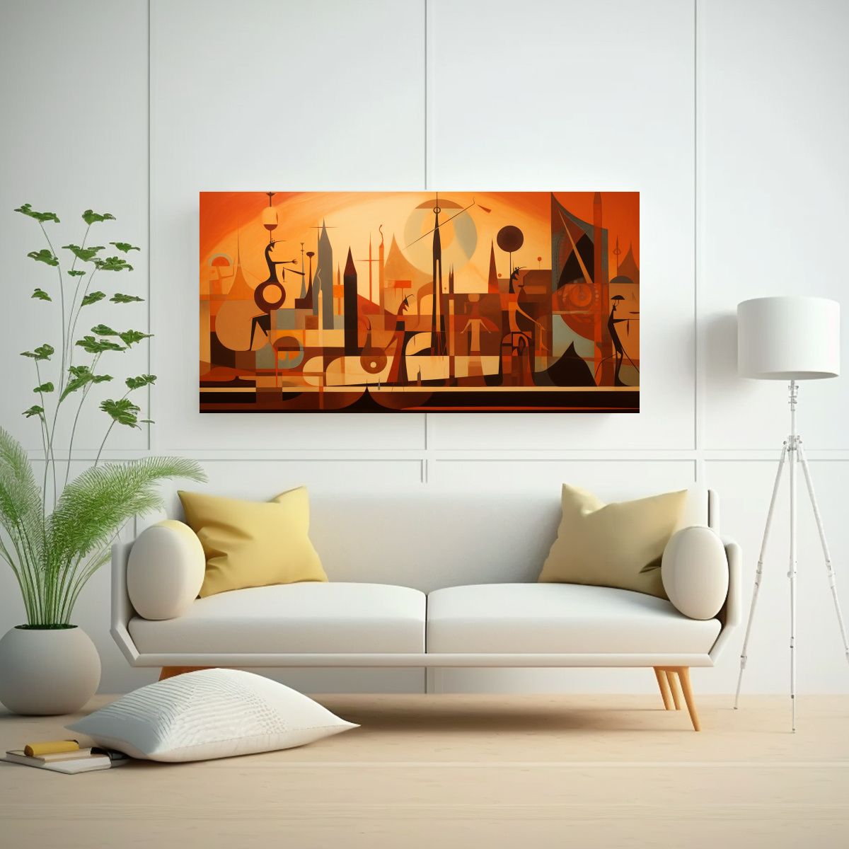 GENERICO - Pintura Mural Egipcia Moderna En Tonos Abstractos 60x30 Cm