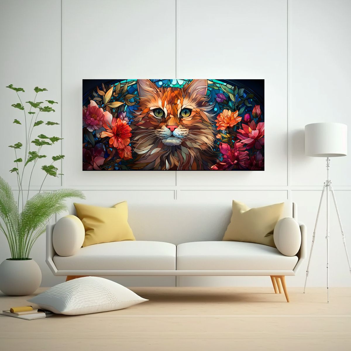 GENERICO - Ventana De Cristal Manchado Digital Con Gato 100x50 Cm