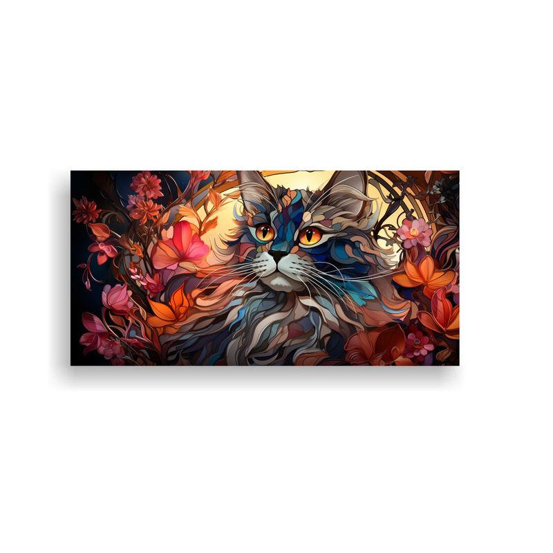 GENERICO - Pintura De Gato Sonriente En Vitral Decoración 100x50 Cm