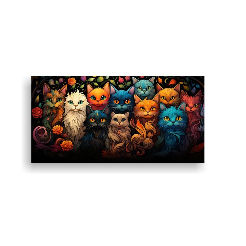 GENERICO - Cuadro Decorativo Gatos Negros Sonrientes En 60x30 Cm
