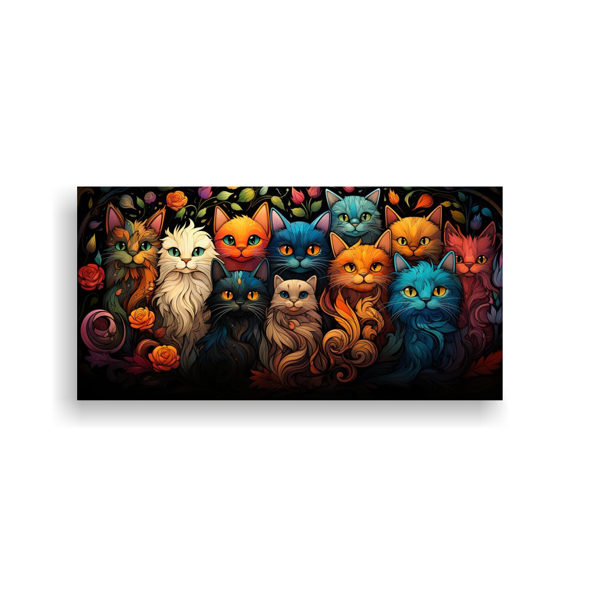 GENERICO - Cuadro Decorativo Gatos Negros Sonrientes En 100x50 Cm