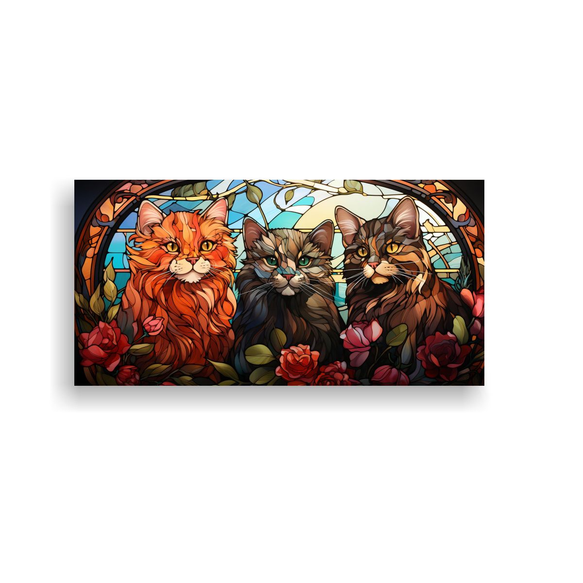 GENERICO - Arte Digital Ventana Vitral Gatos Adorables 100x50 Cm