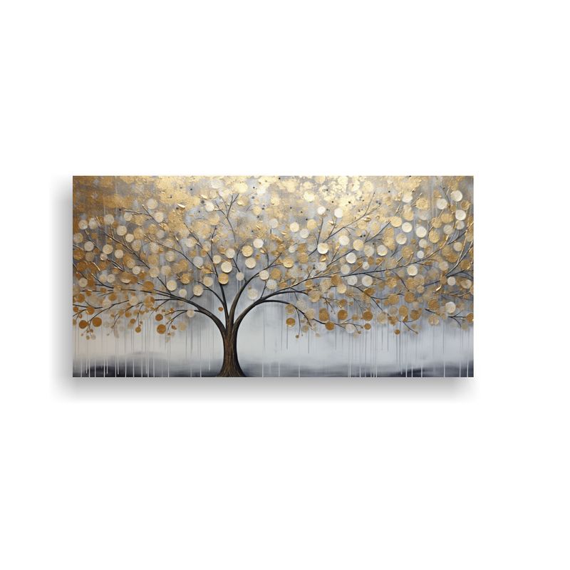 GENERICO - Cuadro De árbol En Dorado Y Plateado En Bastidor 80x40 Cm